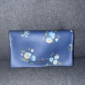 Coach Hayden Blue Floral Leather Wallet / Foldover Clutch AS IS (Interior Flaws)